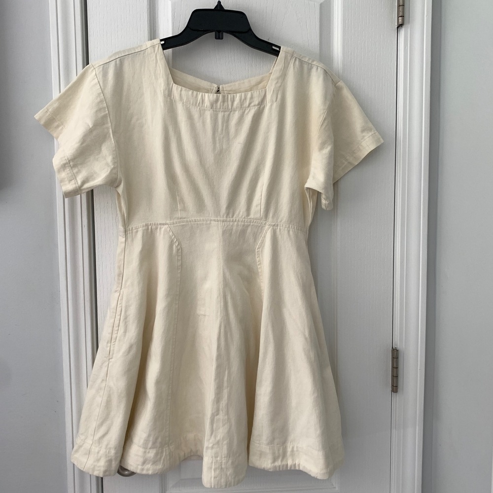 Free People Free-Est Cream Cotton‎ Twill Mini Dress Square Neck Button Back XS